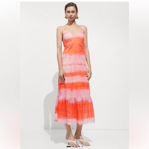 MANGO Pink and Orange Printed Ruffle Maxi Sun Dress SZ 2